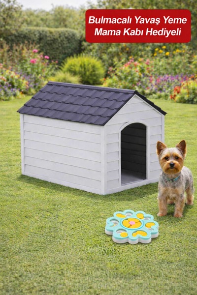 Alezy 5100 Plastik Küçük Boy Kedi ve Köpek Kulübesi (Bulmacalı Yavaş Yeme Mam...