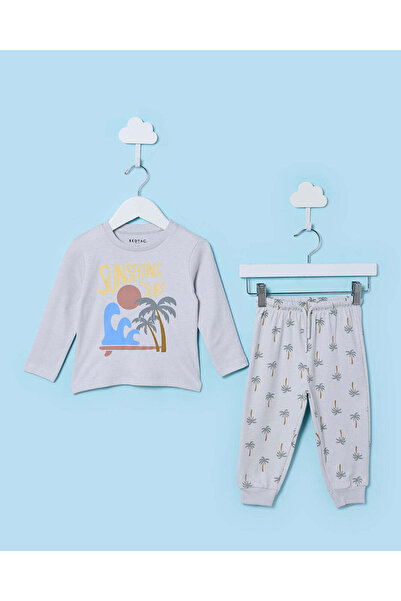 REDTAG طقم بيجاما للأطفال الرضع من قطعتين، لون رمادي فاتح بنقشة نخيل