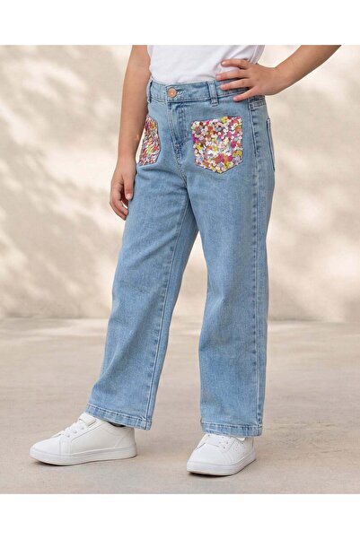 REDTAG بنطلون جينز أزرق دنيم بالزهور للبنات