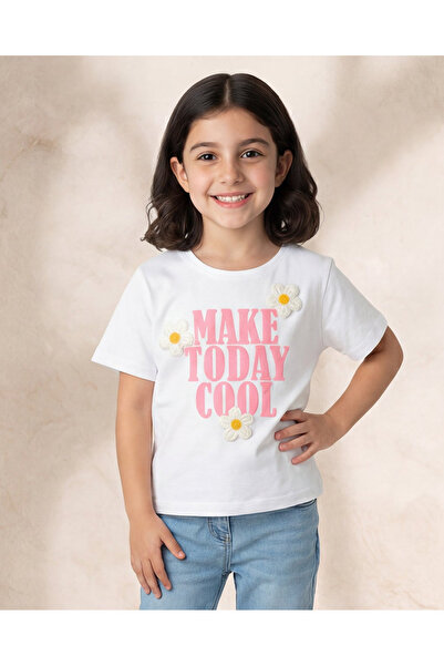 REDTAG Girls White Crochet Detail Boxy T-Shirt