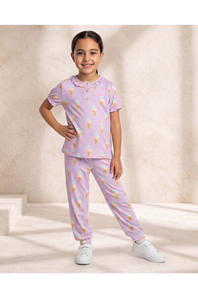 REDTAG Girls Lilac Bow Print Pajama Set