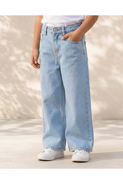 REDTAG Girls Blue Denim Wide Leg Jeans