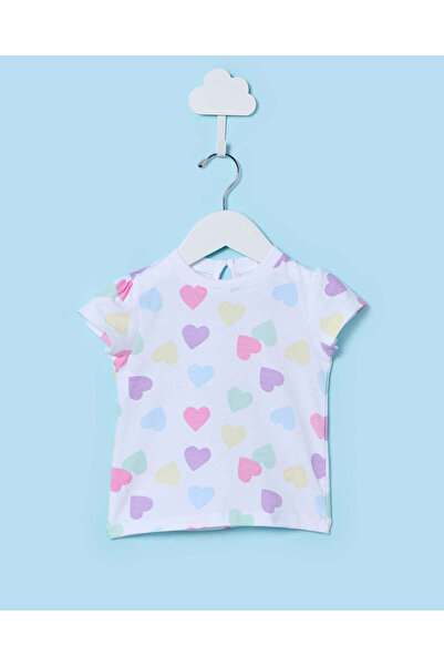 REDTAG Infant Girls White Heart Floral Allover Print T-Shirt