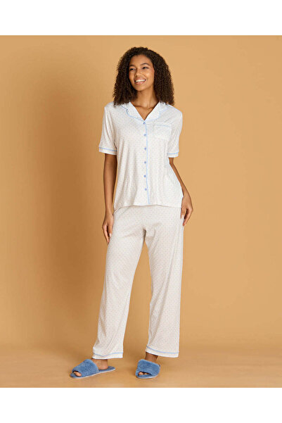 REDTAG Women White Allover Print Classic Short Sleeve Pajama Set