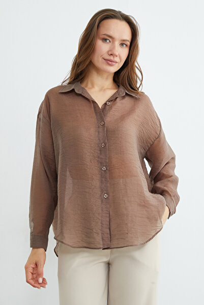 Fulla Moda Διαφανές πουκάμισο ζακάρ με κουμπιά