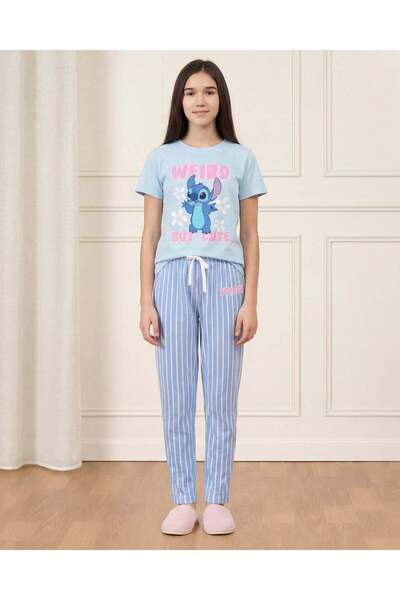 REDTAG طقم بيجاما للبنات الكبيرات، أزرق فاتح، بنقشة خياطة