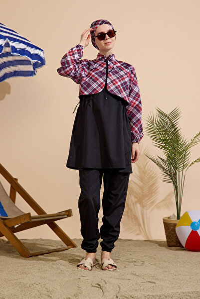 GAVLİA Women's Hijab Swimsuit Set of 3 with Half Zipper.