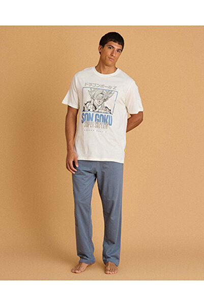 REDTAG طقم بيجاما رجالي أبيض بتصميم دراغون بول زد