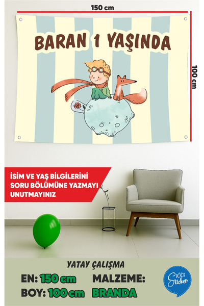 1001 sticker The Little Prince Themed Birthday Canvas Banner 150Cmx100Cm