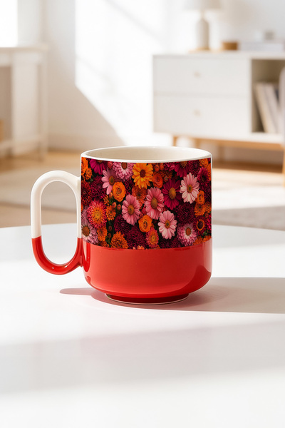 BB TRADE Pink Flowers Design Ceramic Printed Pro Mug 330ml