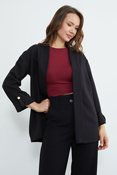 Fulla Moda Μπλέιζερ μπουφάν με διπλωμένα μανίκια Γιακάς σάλι