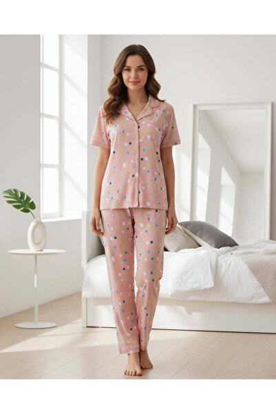 REDTAG طقم بيجاما نسائي مطبوع متنوع بأكمام قصيرة وفتحة رقبة على شكل حرف V