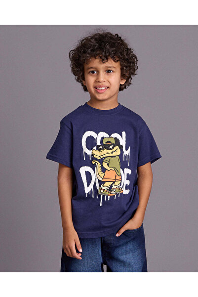 REDTAG Boys Navy Cool Dude Print T-Shirt