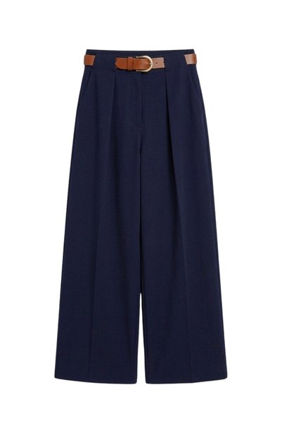 LEY COLLECTİON Women's Belt Pack Trousers Wide Leg Straight Navy Blue Women's Trousers