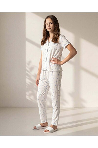REDTAG طقم بيجاما أبيض مطبوع أمامية للبنات الكبيرات في السن