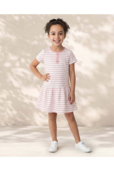 REDTAG Girls Pink And White Striped Dress