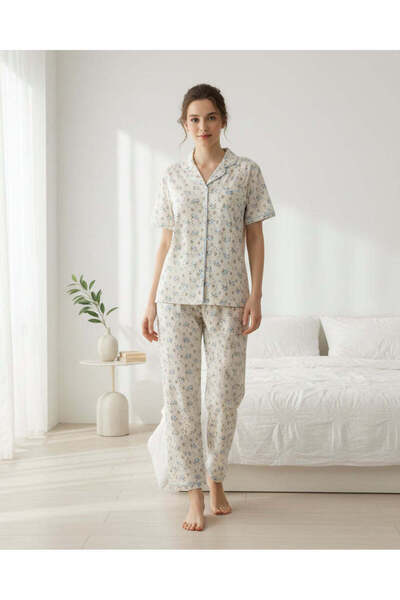 REDTAG طقم بيجاما نسائي بأكمام قصيرة مطبوع متنوعة وتفاصيل أنيقة