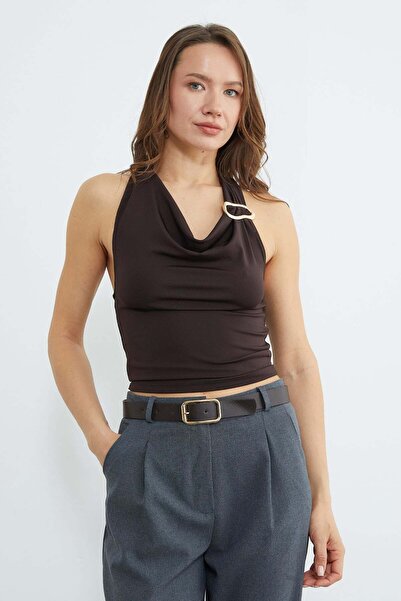 Fulla Moda Neck-High Buckle Blouse