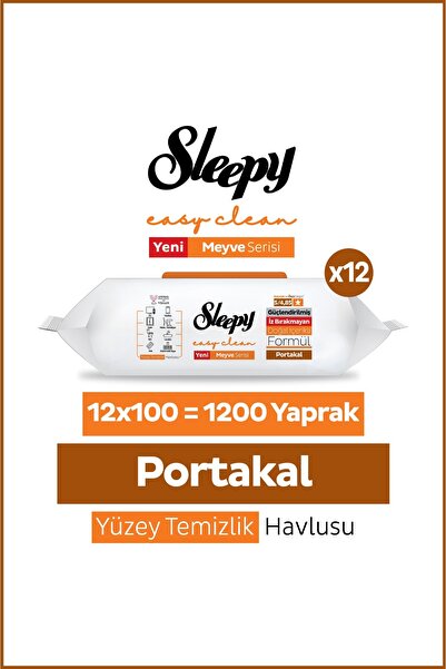 Sleepy Meyve Serisi Yüzey Temizlik Havlusu Mendili Portakal 12x100 (1200 Yaprak)
