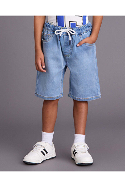 REDTAG Boys Light Wash Soft Knit Denim Shorts