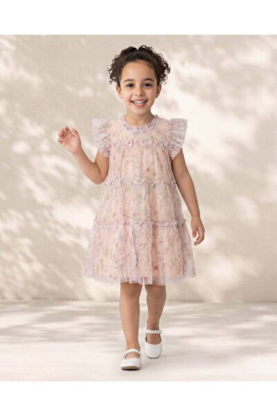 REDTAG Girls Pink Floral Printed Layered Dress