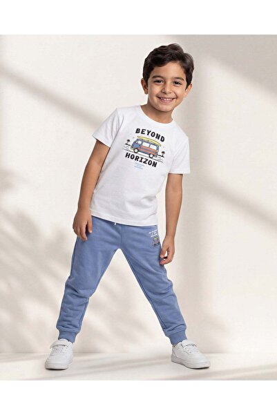 REDTAG طقم بيجاما للأولاد مكون من قطعتين مطبوع الأبيض والأزرق