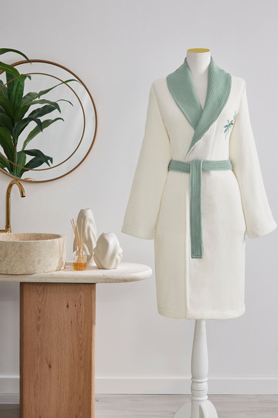 Özdilek Palma Nakışlı Şal Yaka Bornoz