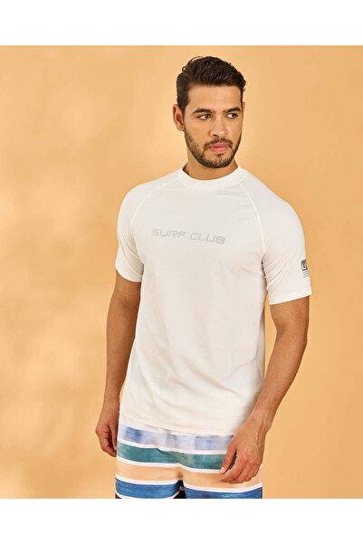 REDTAG Men White Printed Swim T-Shirt