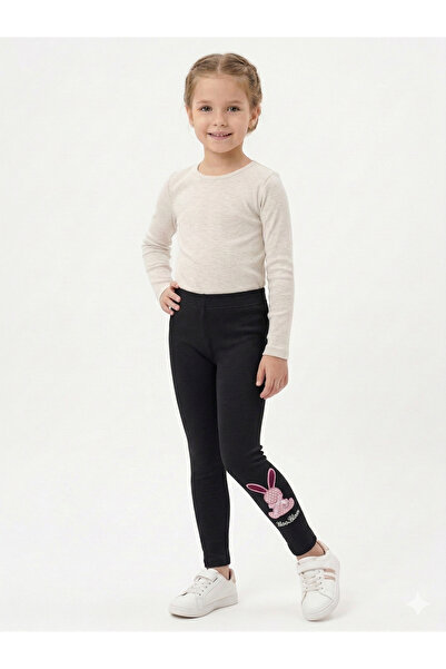 İncili بنطلون ضيق للفتيات قطن لو تافسان مطرز مرن - بنطلون ضيق أسود للمدرسة وا...