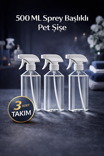 Sprey Şişe Seti - 3 Adet Fısfıs Şişe - Şeffaf - 500mL - Kimyasallara Dayanıklı