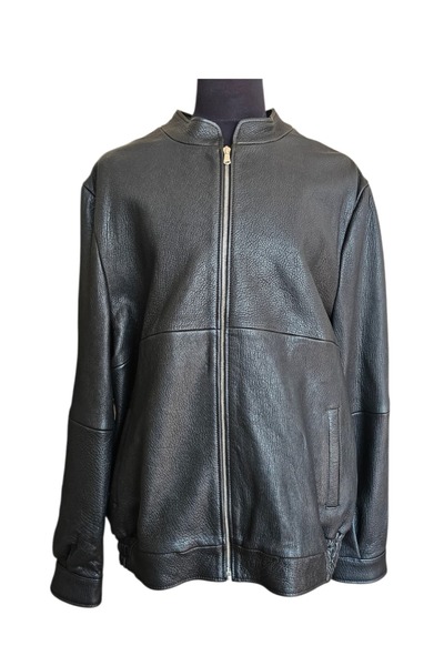 asus deri ميرلين - جلد أصلي هاكيم ياكا بلاك ذو ملمس بارز سترة رجالية