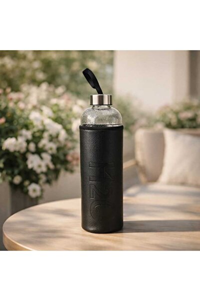 Tohana Kılıflı Cam Matara - Şeffaf / Siyah - 1 lt