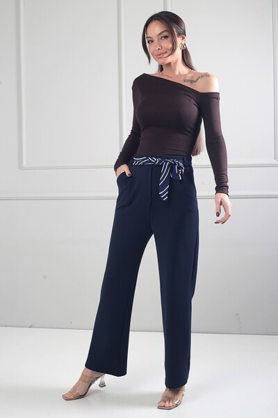 By Saygı Women's Elastic Waistband Pocketed Knitted Crepe Stretch Fabric Pala...