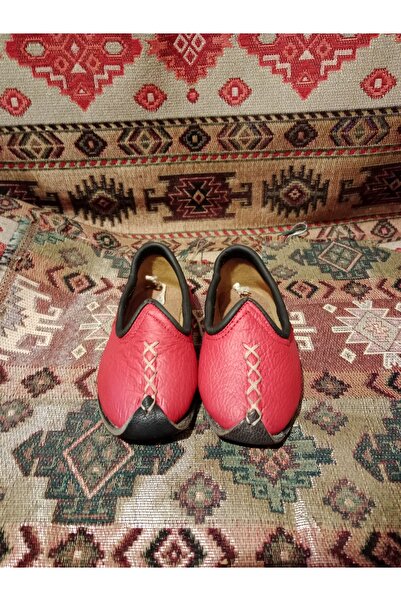 Mekapçı İhsan Kırmızı Unisex Çocuk Yemeni Çarık Hakiki Deri Halk Oyunları Gün...
