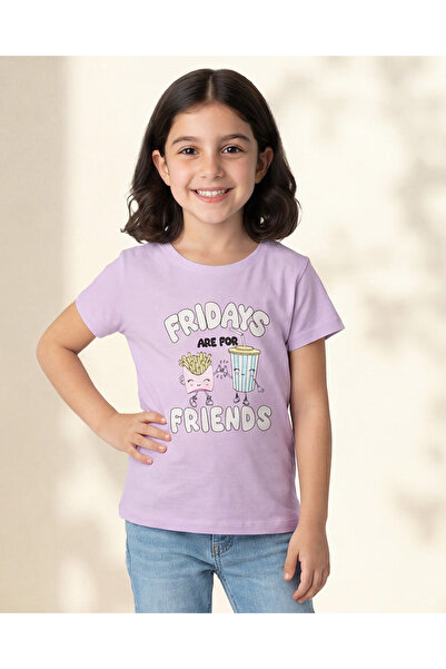 REDTAG Girls Lilac Friends Placement Print T-Shirt