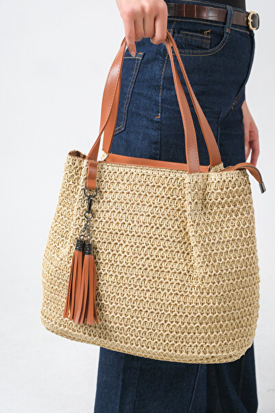 FEMME Panglică de damă din paie, mărime mare, zilnică, cu geantă de umăr ciuc...