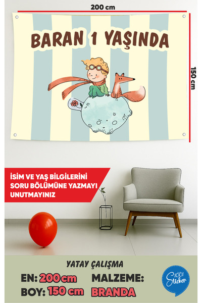 1001 sticker The Little Prince Themed Birthday Canvas Banner 200Cmx150Cm