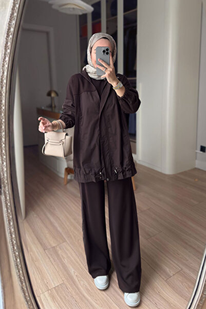 Ka Hijab συνδυασμός υφασμάτων Τριπλό Αθλητικό Σετ - Καφέ