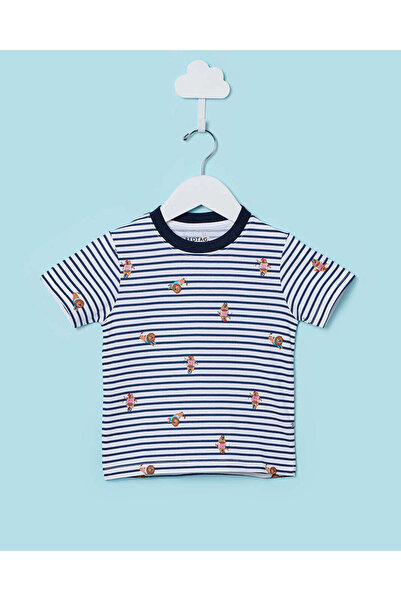REDTAG Infant Boys White And Blue Animal Circus Allover Print T-Shirt