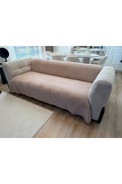 Çeyiz Merkezi Kare Desen Süngerli Wellsoft Koltuk Örtüsü 170x215 cm BEJ
