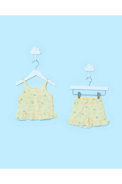 REDTAG طقم ملابس أطفال بناتي أصفر مطبوع من قطعتين