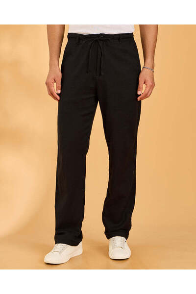 REDTAG بنطلون رجالي أسود قصة مريحة