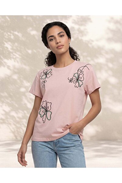 REDTAG Women Pink Embellished T-Shirt