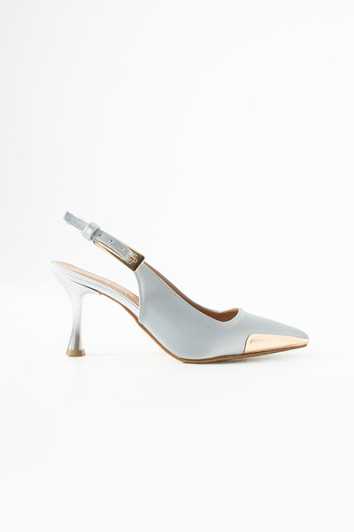 Gökçe Shoes Kissy Gri Gold Aksesuar Detay Kadın Topuklu Ayakkabı