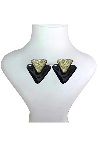 Dodemert Home Black&Silver Triangle Polymer Clay & Epoxy Design Nail Earrings...