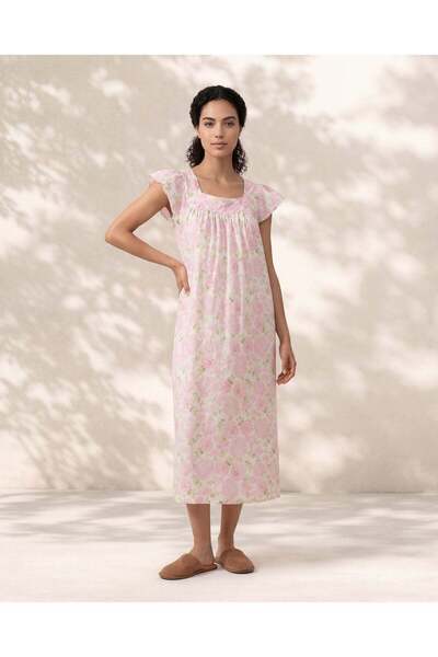 REDTAG Women Pink Floral Short Sleeve Nightgown