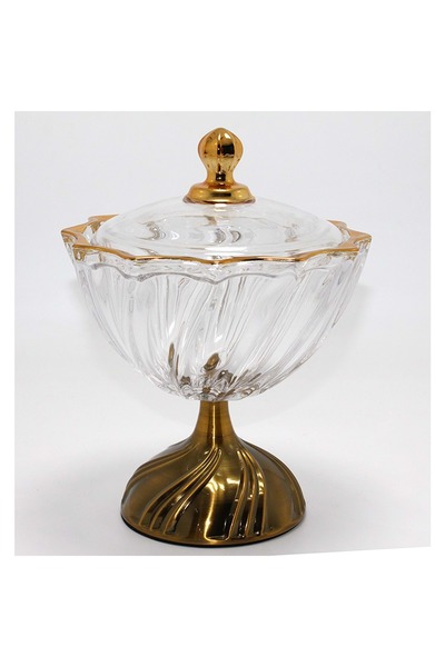 Store Metal Ayaklı Kristal Cam Şekerlik Gold Detaylı Dekoratif Sunumluk 11x19...