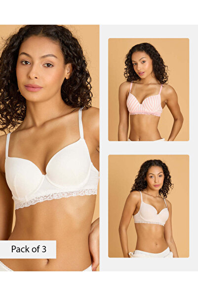 REDTAG Women Assorted 3 Pack Printed Cotton Blend T-Shirt Bras