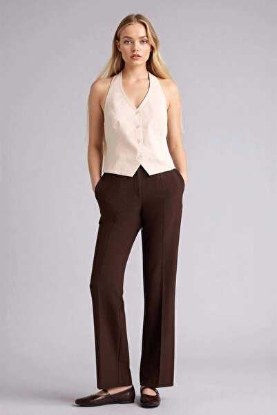 DeFacto F7380Axbn340 Brown Straight Fit Regular Waist Straight Leg Trousers