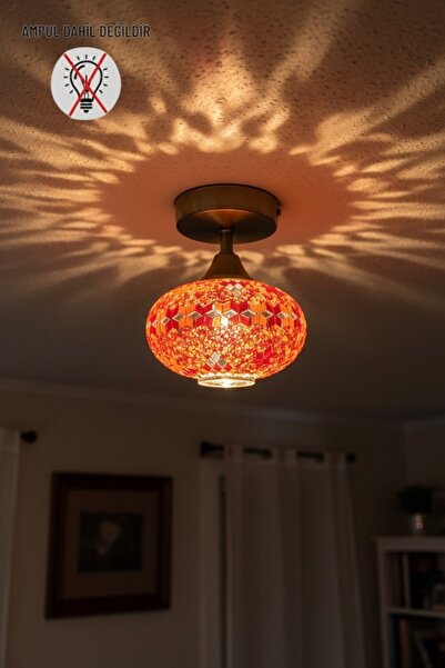 Bamyum Noura Mozaik-B Renkli Cam Tekli Plafonyer Eskitme Piramit Tepe Başlık ...